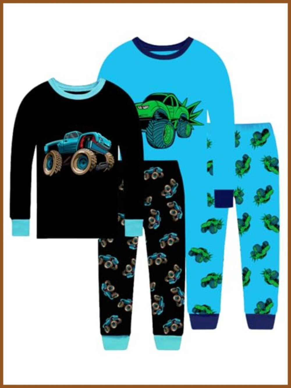 Boys 4 Piece Cotton Pajama Set Long Sleeve Toddler Kids Sleepwear